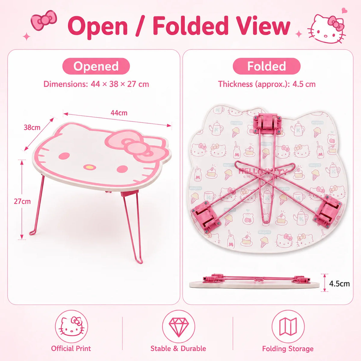 Sanrio Pink Hello Kitty Foldable Table Portable Outdoor Picnic Table Dorm Desk Bedroom Lap Table Car Travel Window Sill Table