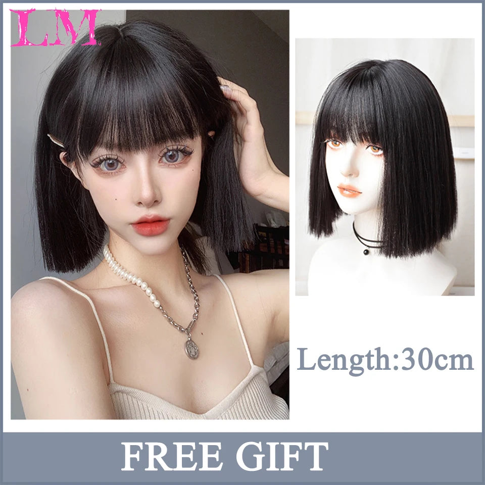 LM Long Straight Synthetic Wigs Light Blue with Ash Highlight Cosplay Wig with Bangs for Women Natural Hair Heat Resistant Fiber