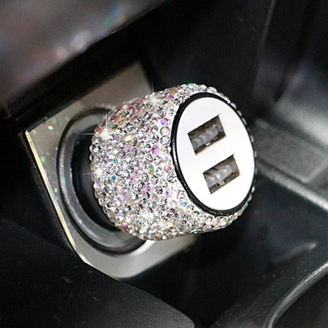 3in1 USB Car Charger 5V 2.1A Dual Port Fast Adapter Pink Car Decor Car Styling Diamond Interior Car Accessories Dropshipping