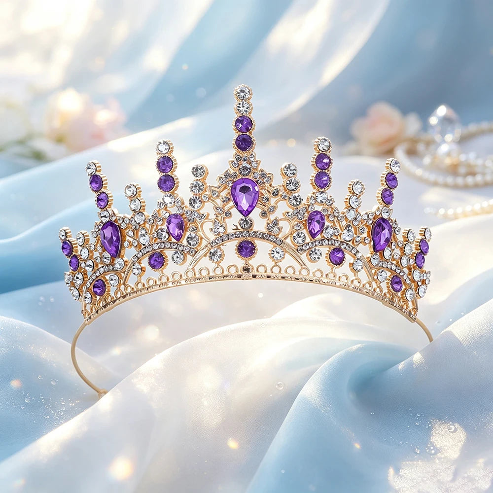 1pc Multi‑Point Crystal Crown Tiara Rhinestone Princess Headpiece Women Wedding Pageant Prom Birthday Bridal Hair Accessories