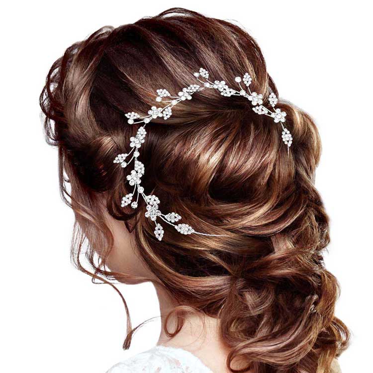 Stone Embellished Flower Cluster Vine Bun Wrap Headpiece