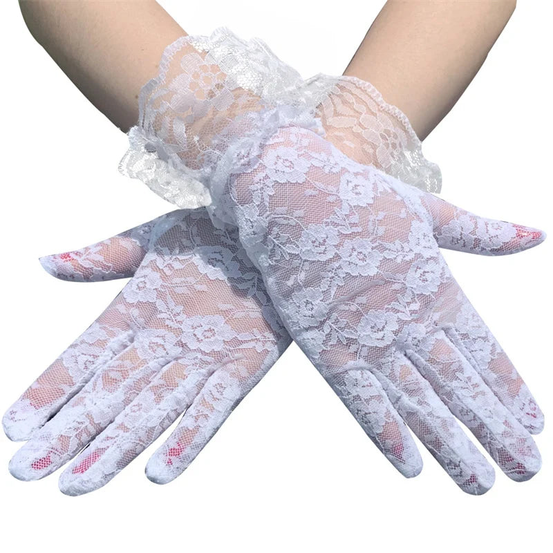 Thin Sheer Floral Lace Gloves Full Finger