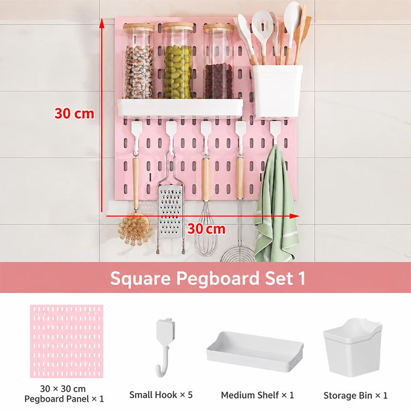 Pink No Drill Pegboard Storage Organizer Combinable Wall Mount Board for Gaming Desk Headset Game Controller Storage