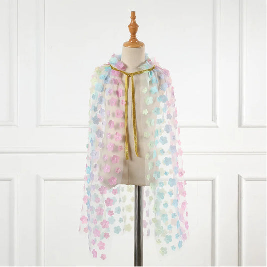 New Colourfu Flower Girls Cloak Fairy Lace Embroidered Cloak Children's Mesh Princess Cape Shawl Birthday Party Kids Clothes