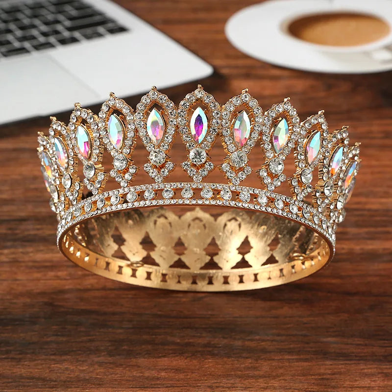 Cross-border Bride Crown European-style Full-circle Baroque Headpiece, Luxurious Crystal Decoration, Heavy-weight Round Imperial