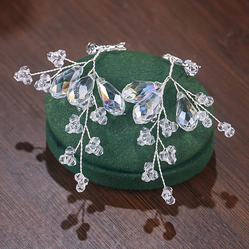 Princess Crown Hair Accessory for Bride with Ear Studs Wedding Hair Crown Fairy Forehead Ornament for Women Girls