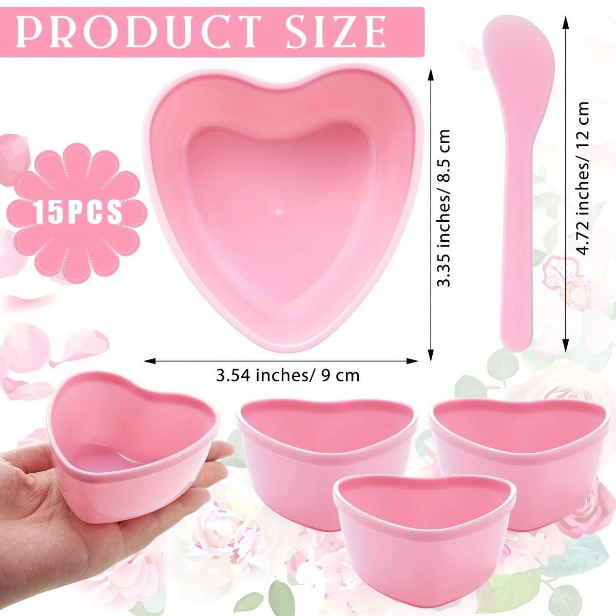 6-piece Pink Heart Shaped Facial Mask Mixing Bowl with Scraper Plastic DIY Skin Care Tool, Suitable for Family and Salon