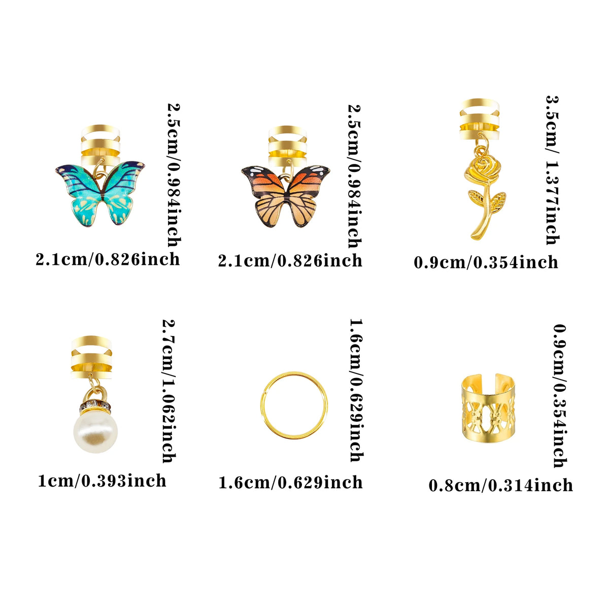 46Pcs Rose Butterfly Braid Clips Crystal Dreadlock Hair Accessories Colorful Butterflies Pendant Charms Pearl Hair Jewelry Gifts