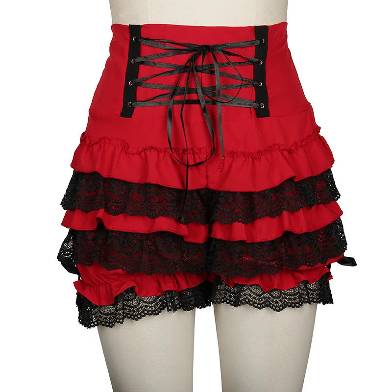 Black Victorian Gothic Steampunk Lolita Maid Ruffle Lace Pumpkin Pants Bloomers Shorts Cotton High Waist Shorts Pantaloons