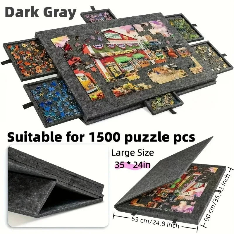 6-Drawer 1500pcs Jigsaw Puzzle Table, Felt Board with 6pcs Drawers, Tilting 2-in-1 Stand & Cover, Lightweight Portable for Gift