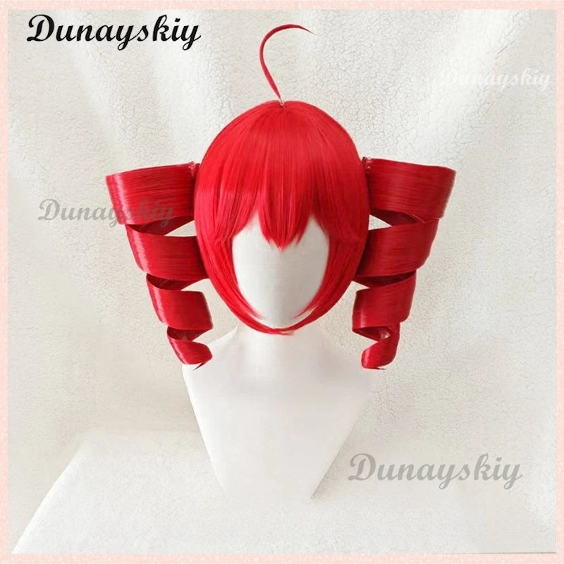 Anime Kasane Teto Wig Cosplay Wig Cute Red Ponytail High Heat Resistant Hair Teto Wig Free Wig Cap Women Long Curly Hair