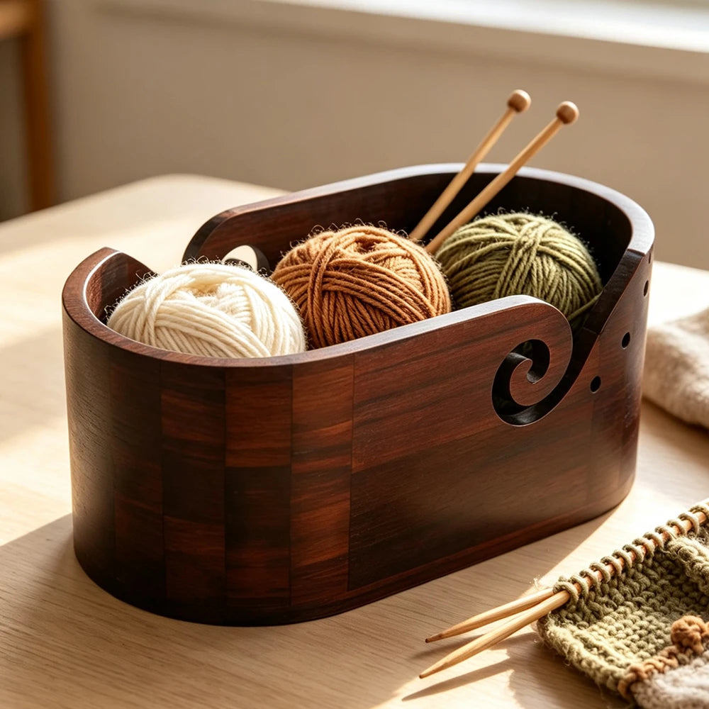 Large Capacity Wooden Yarn Bowl, Perfect for DIY Knitting & Crochet Projects, Ideal Home Storage Solution, Knitting Lovers Gift