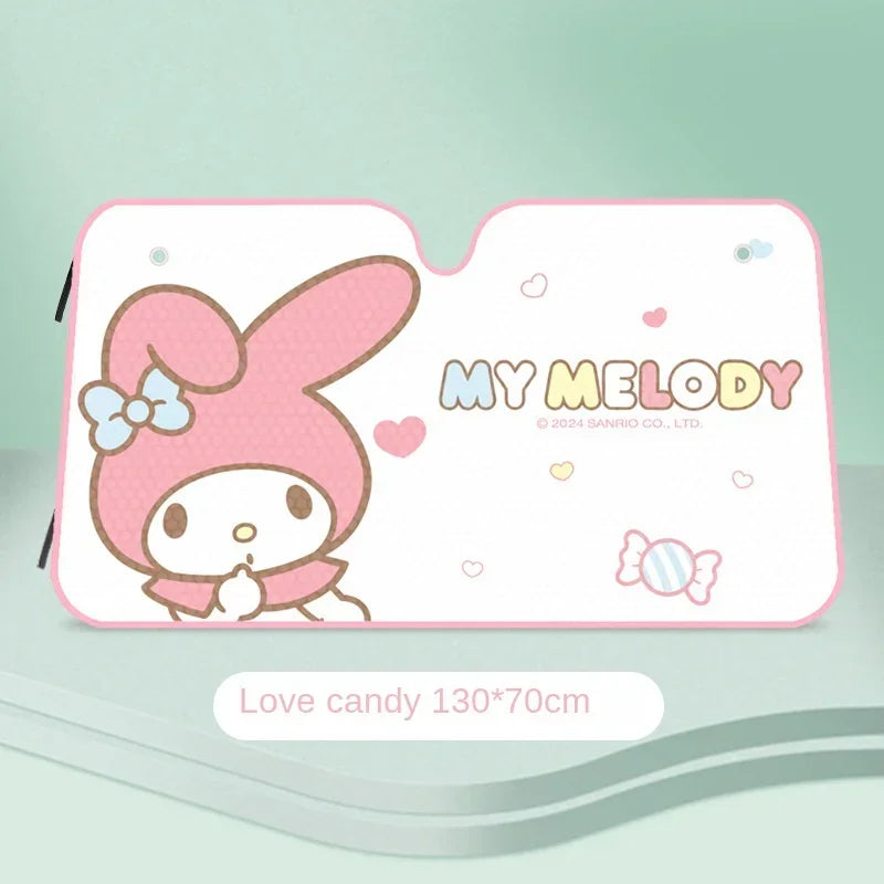Genuine Hello Kitty Windshield Sunshade Cute Kuromi Car Window Suction Cup Sunscreen Heat Insulation Uv Protection Sunshade