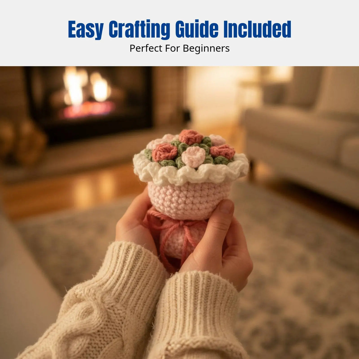 Yarn Crochet DIY Kit, Mini Flower Cluster Keychain, Handmade, Car Keychain, Gift