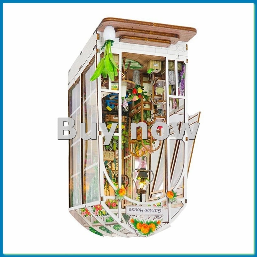 Book Nook Kit DIY Miniature House with LED Light Booknook Bookshelf Insert Decor Wooden Bookend Craft Hobby Kit-ABHG