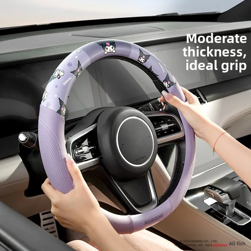 Sanrio Car Steering Wheel Cover Universal Steering Wheel Protective Cover Anti Slip Sweat Absorbing PU Leather Wear Resistant
