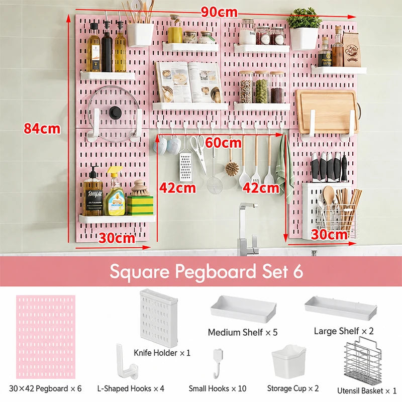 Pink No Drill Pegboard Storage Organizer Combinable Wall Mount Board for Gaming Desk Headset Game Controller Storage