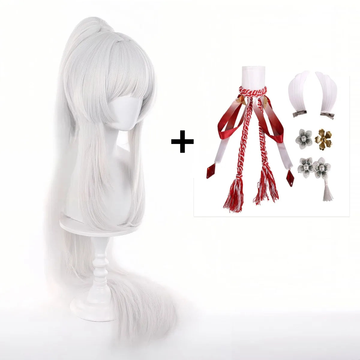 Game Wuthering Waves Hiyuki Cosplay Wig Women Long Hair White Hair Hiyuki 3D Headwear Halloween Heat Resistant Synthetic Wigs