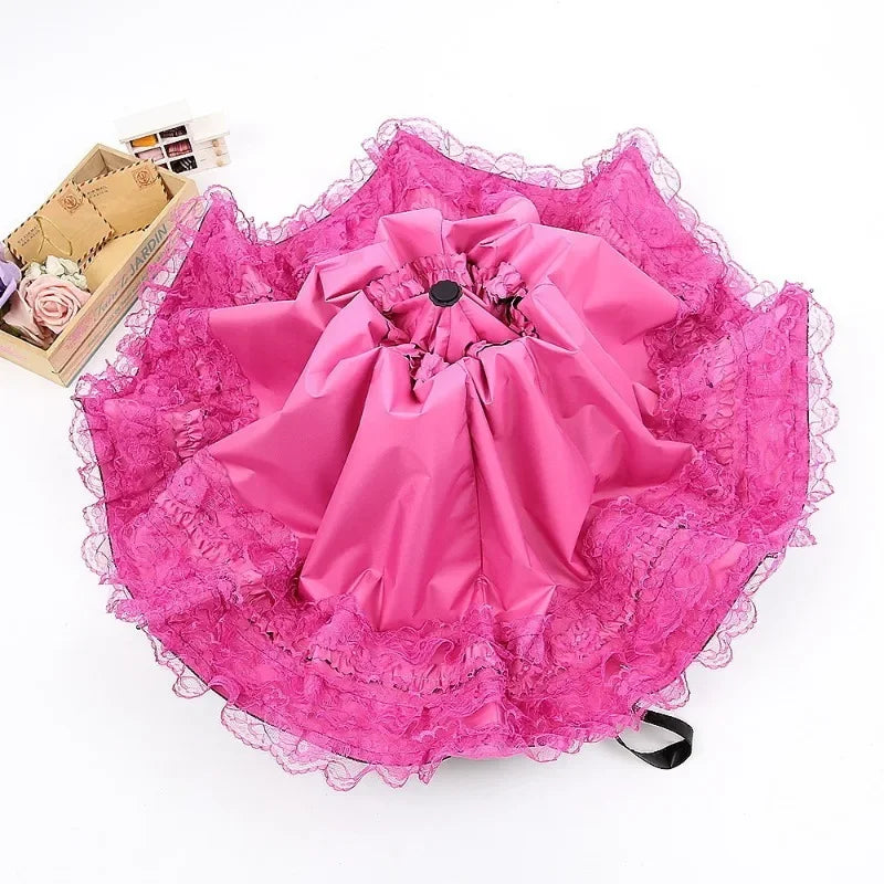 Vintage Lace Parasol Foldable Umbrella Rain Anti-UV Protection Sunblock