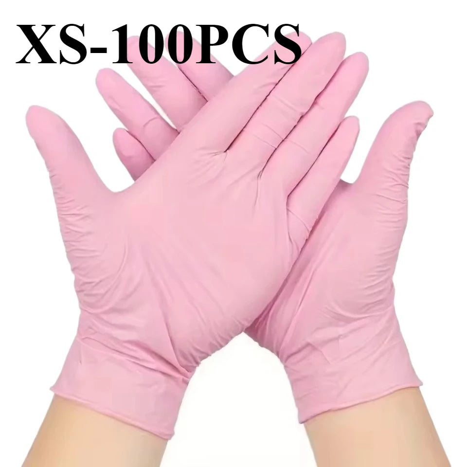 50/100PCS Light Pink Nitrile Gloves Disposable Powder Free Soft Flexible Handwear Beauty Hair Salon Cleaning Daily Use Supplies
