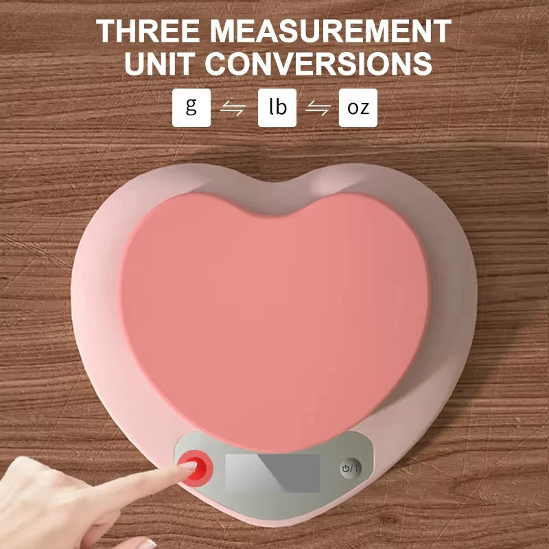 Digital Kitchen Scale Pink Heart-shaped Portable High-Precision Scale 5kg/1g 3kg/0.1g LCD Display Electronic Scale Battery Power