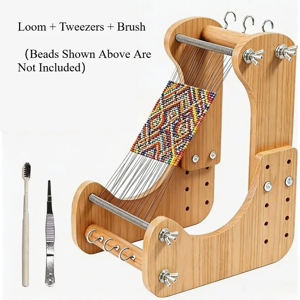Wooden Beading Loom Kit Adjustable Length, Desktop Weaving Tool for DIY Bracelet Necklace Jewelry Making Craft Supply for Adults