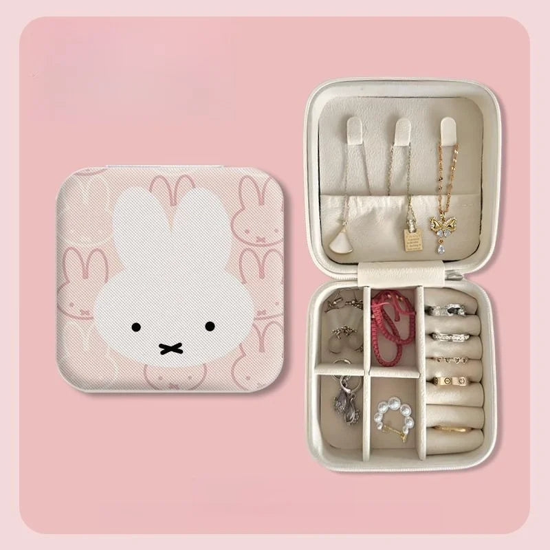 Miffy Cute Rabbit Portable Earnail Earring Jewelry Box Necklace Ring Bracelet Compact Mini Jewelry Storage Box