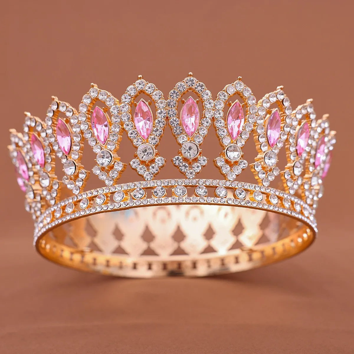 Cross-border Bride Crown European-style Full-circle Baroque Headpiece, Luxurious Crystal Decoration, Heavy-weight Round Imperial