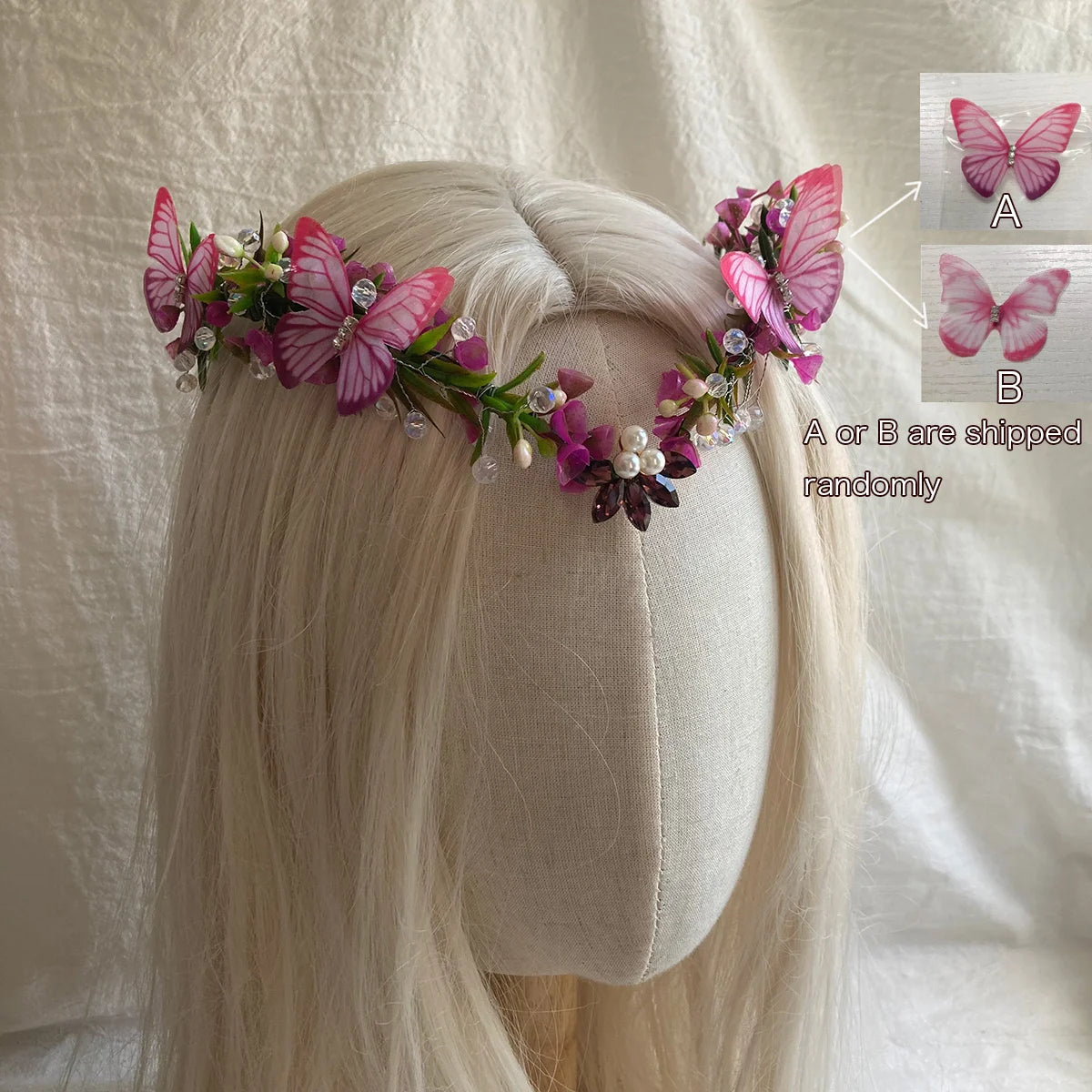 Purple Butterfly Flower Crown Bridal Halo Headband ELF Tiara with Adjustable Ribbon or Women Wreath Crown Wedding Floral Garland