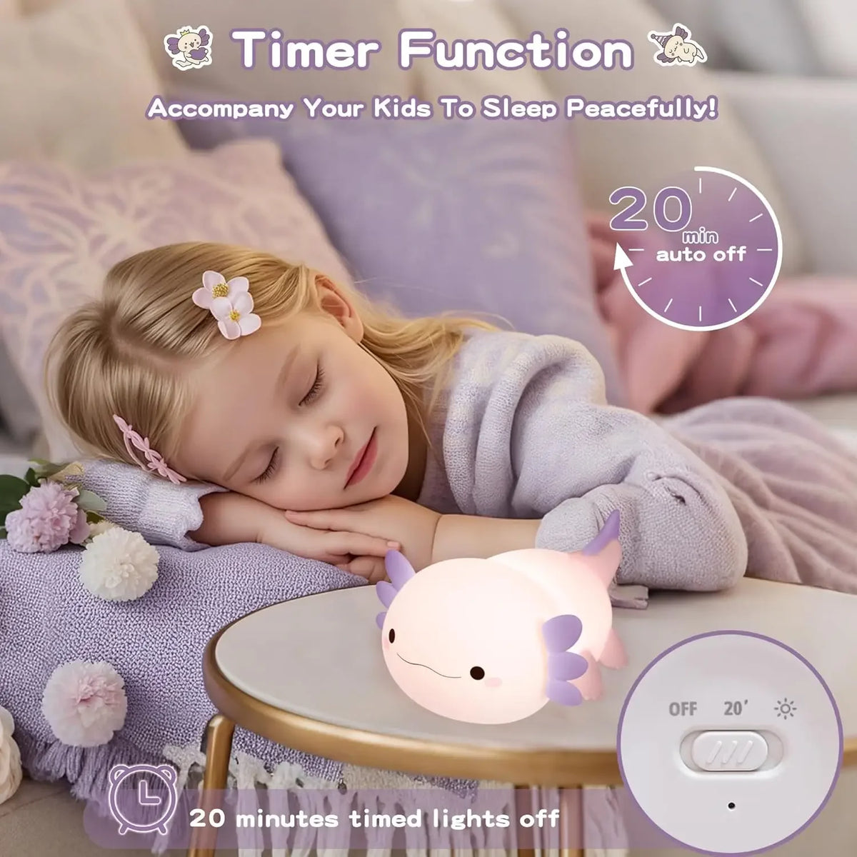 Cute Purple Axolotl Nightlight