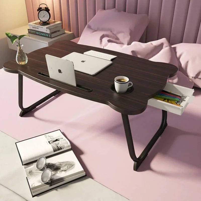Simple Folding Laptop Bed Table, Sofa Table, Small Bay Window Desk, Slot Cup Holder Table, Portable Study Table, Home Furnitiure