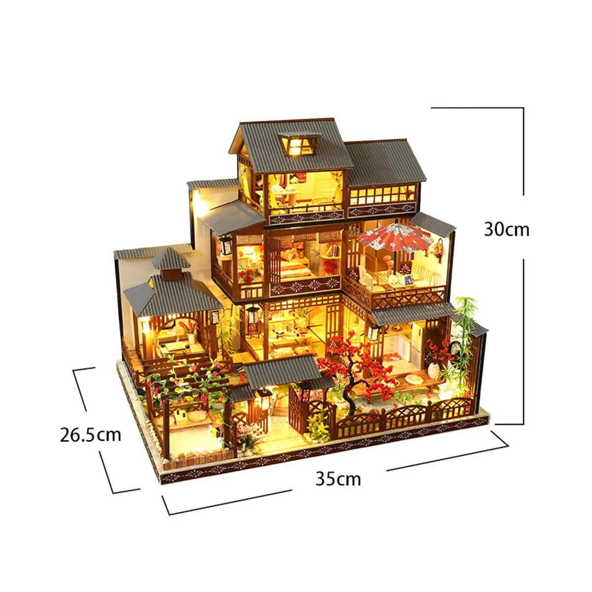 Japanese Courtyard Miniature Dollhouse Kit 1 24 Scale Wooden Model with LED Lights and Furniture for Creative Adults Home Gift