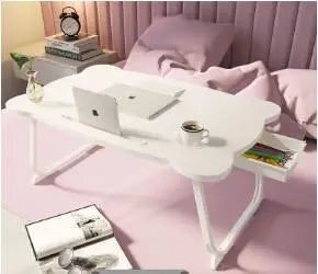 Simple Folding Laptop Bed Table, Sofa Table, Small Bay Window Desk, Slot Cup Holder Table, Portable Study Table, Home Furnitiure
