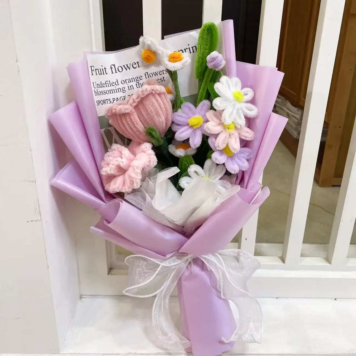 Finished Knitted Roses Flowers Crochet Bouquet Creative Handmade Bouquet Valentine Mothers' Day Birthday Graduation Gifts