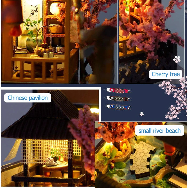 Cutebee DIY Dollhouse Kit Japanese Garden RV Wooden Miniature Doll house Toys for Children Girls Adult Girls