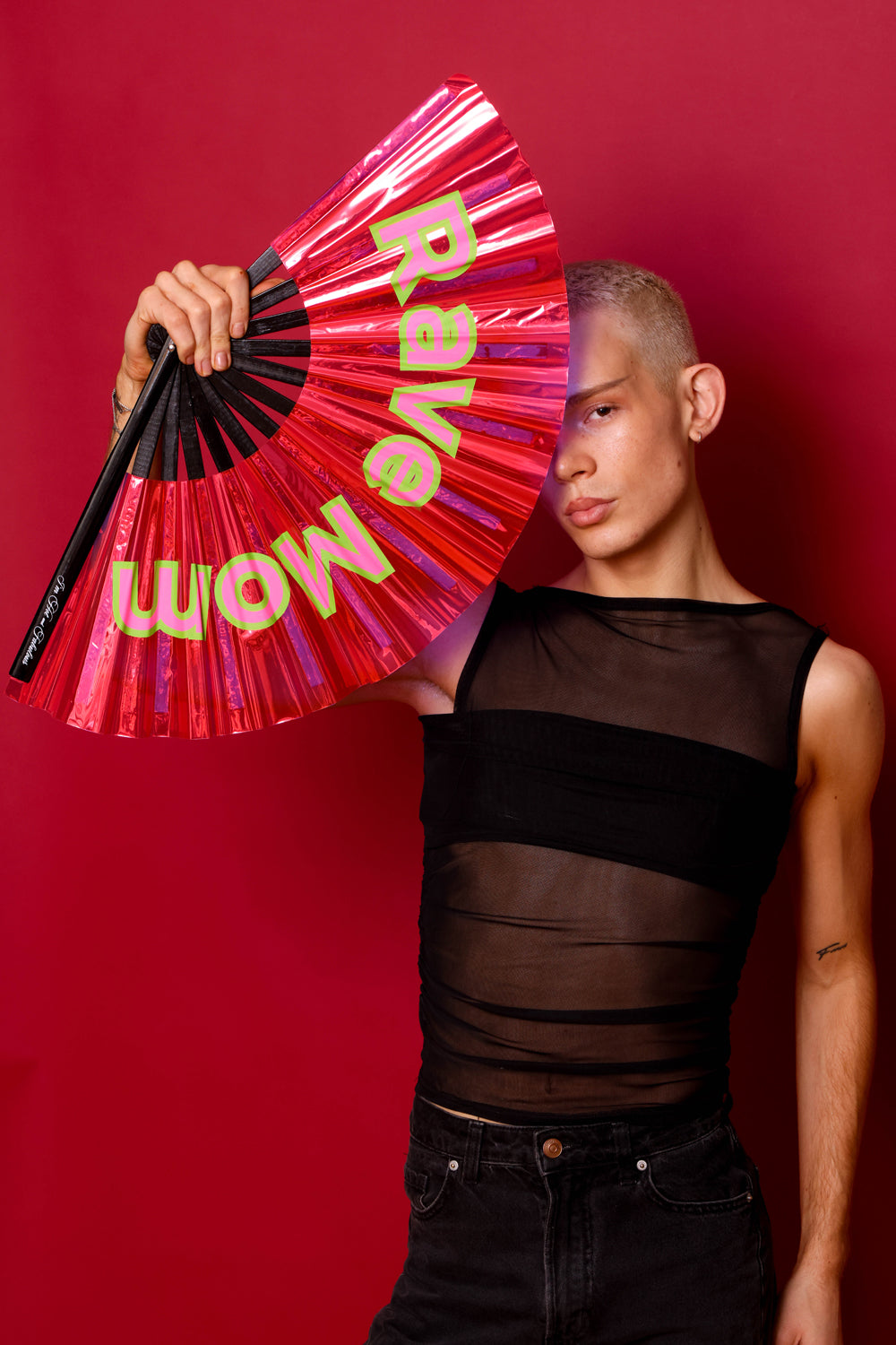 Holographic Pink Rave Mom XL Hand Fan