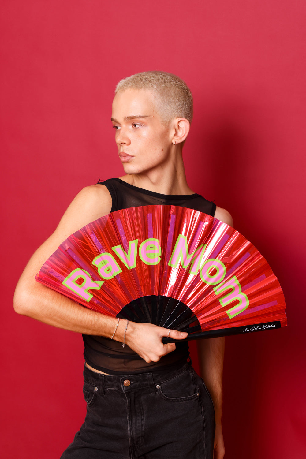 Holographic Pink Rave Mom XL Hand Fan