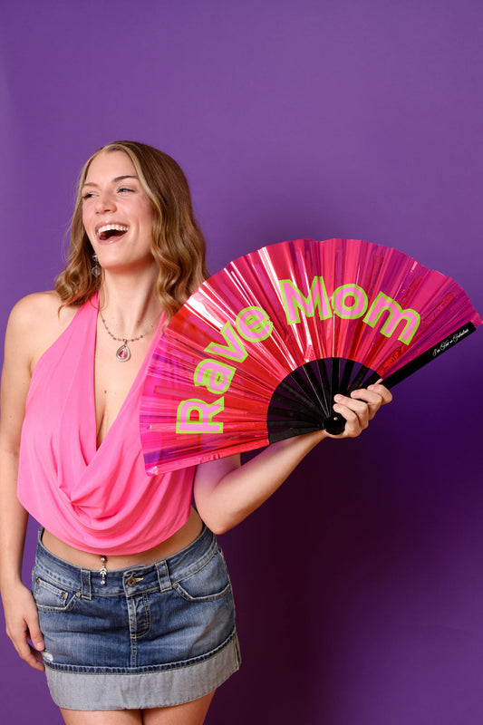 Holographic Pink Rave Mom XL Hand Fan