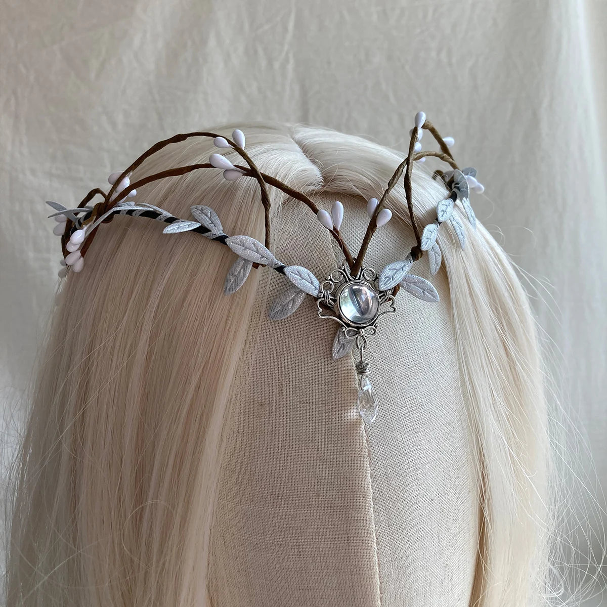 Reign of the Enchanted Forest Tiara Fairy Crown with Silver Branch Pendant