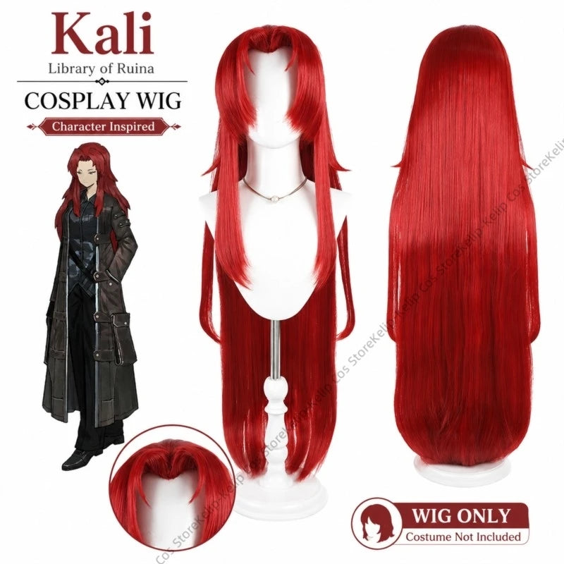 Library of Ruina Kali Cosplay Wig Long Straight Dark Red Hair Widow's Peak Hairline Halloween  Comic Con Costume Accessory