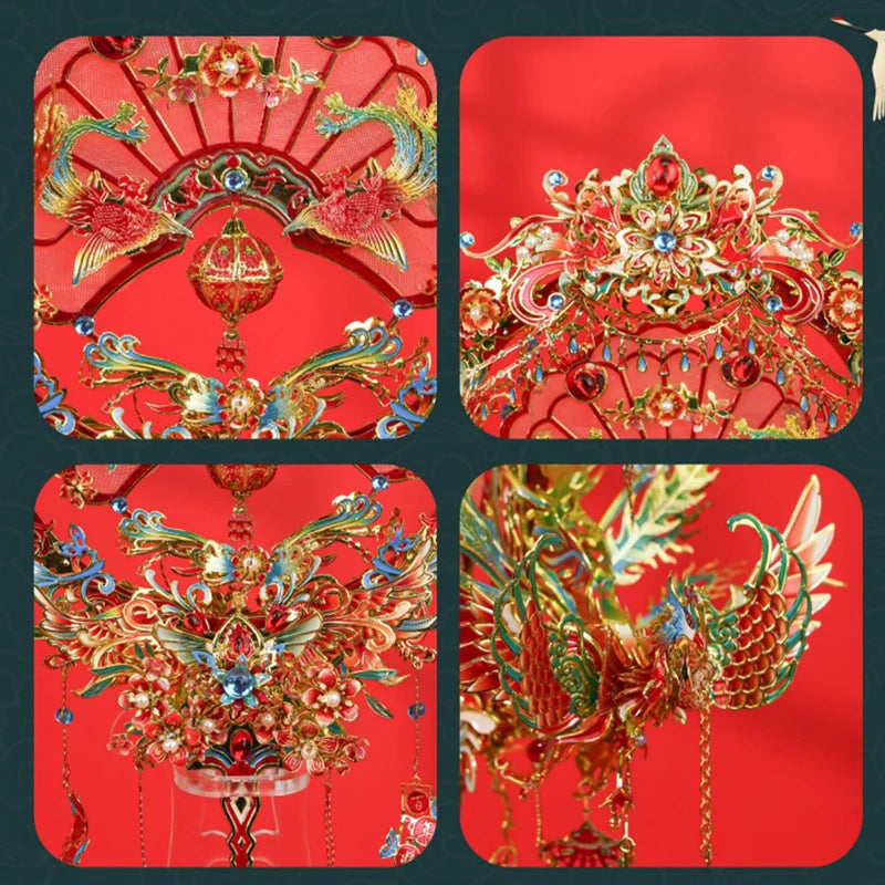 DIY 3D Metal Puzzle Chinese Wedding Phoenix Coronet and Fan Miniature Model Building Kits Jigsaw Puzzles for Girls Gifts