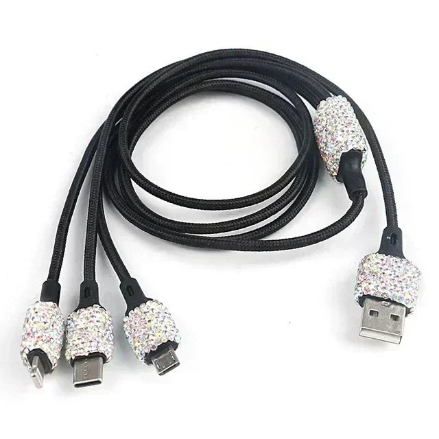 3in1 USB Car Charger 5V 2.1A Dual Port Fast Adapter Pink Car Decor Car Styling Diamond Interior Car Accessories Dropshipping