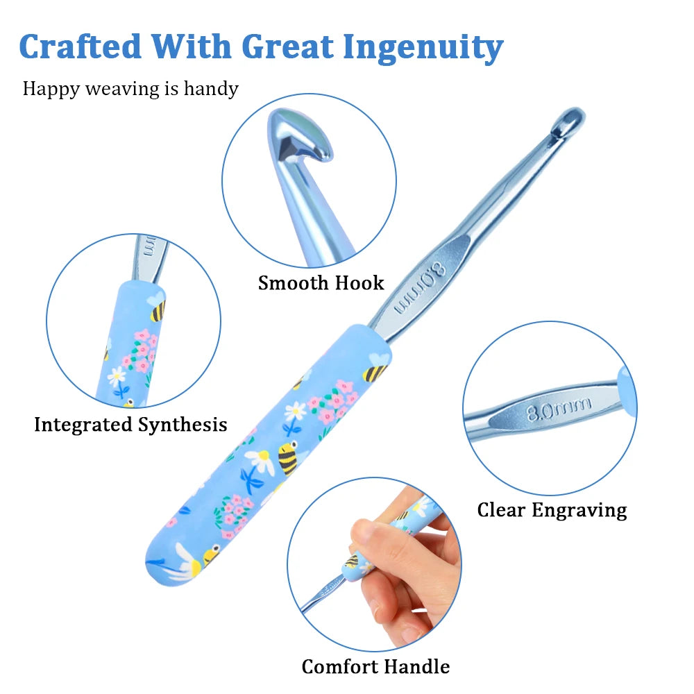 1Pcs/2.0-10.0mm Little Bee Print Crochet Hooks