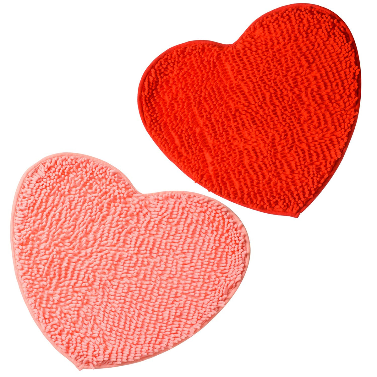 2 Pack  Heart Shaped Shag Shower Mat Non-Slip Washable Rug 20 x 24 Inches