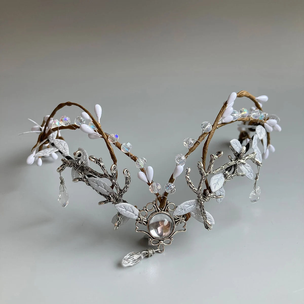 Reign of the Enchanted Forest Tiara Fairy Crown with Silver Branch Pendant