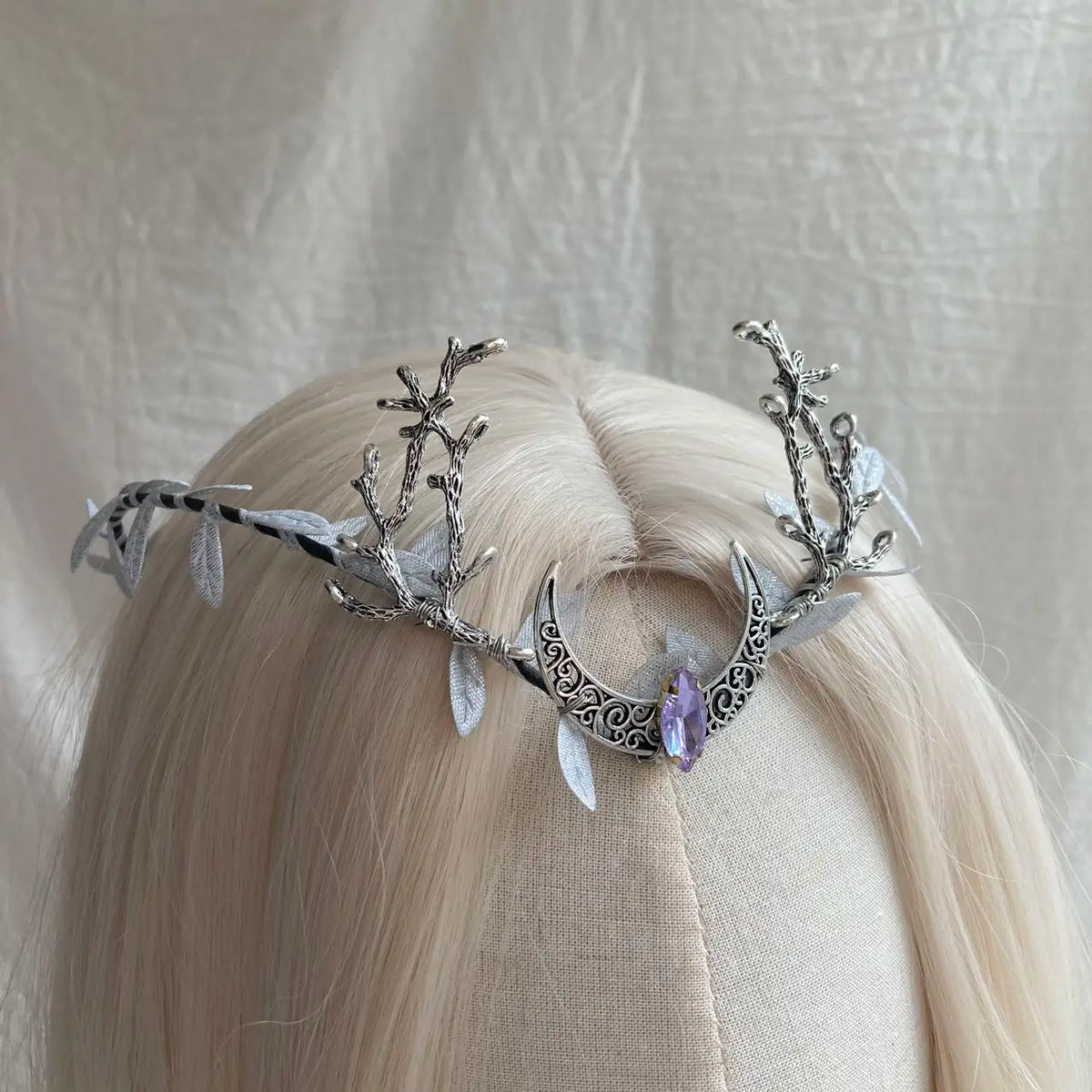 Moon Woodland Tiara Branches Deer Elven Headpiece Festival Boho Tiara Wedding Bride Fairy Costume Circlet Renaissance