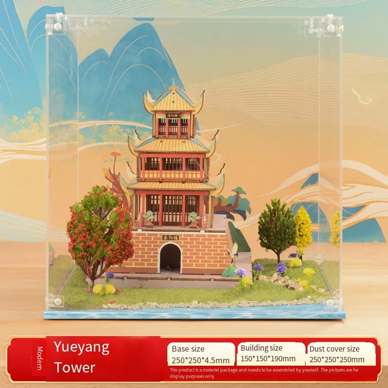 3D Wooden Chinese Yueyang Pavilion Model Kit Tang to Modern Dynasty Style DIY Architectural Display for Miniature Diorama Craft