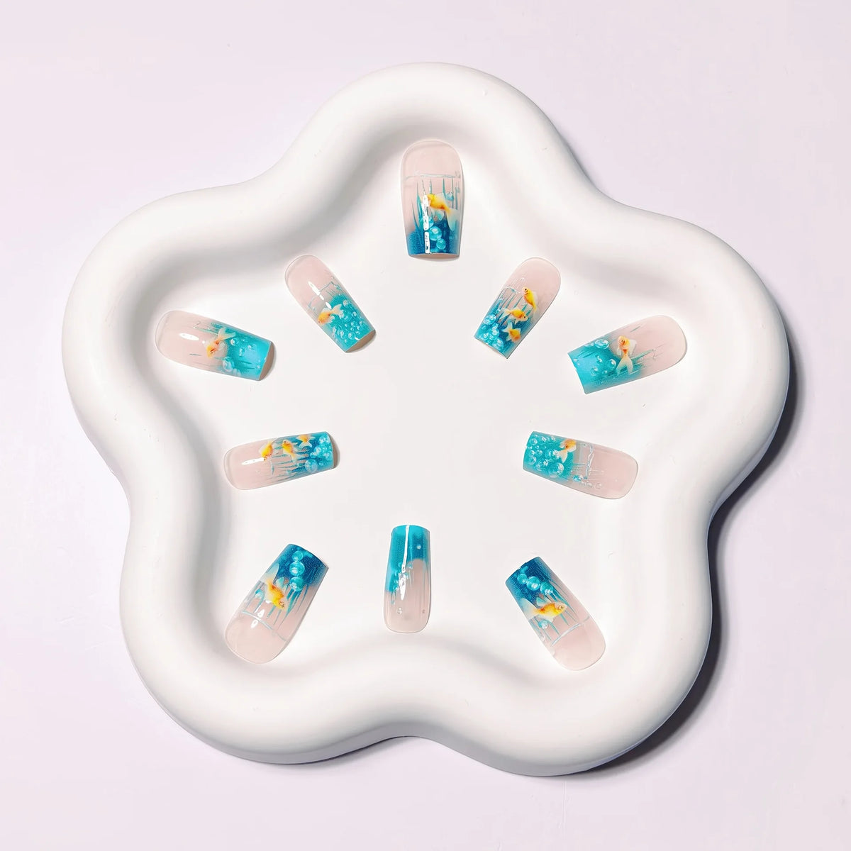 Medium Long Square Koi Fish Acrylic Nails