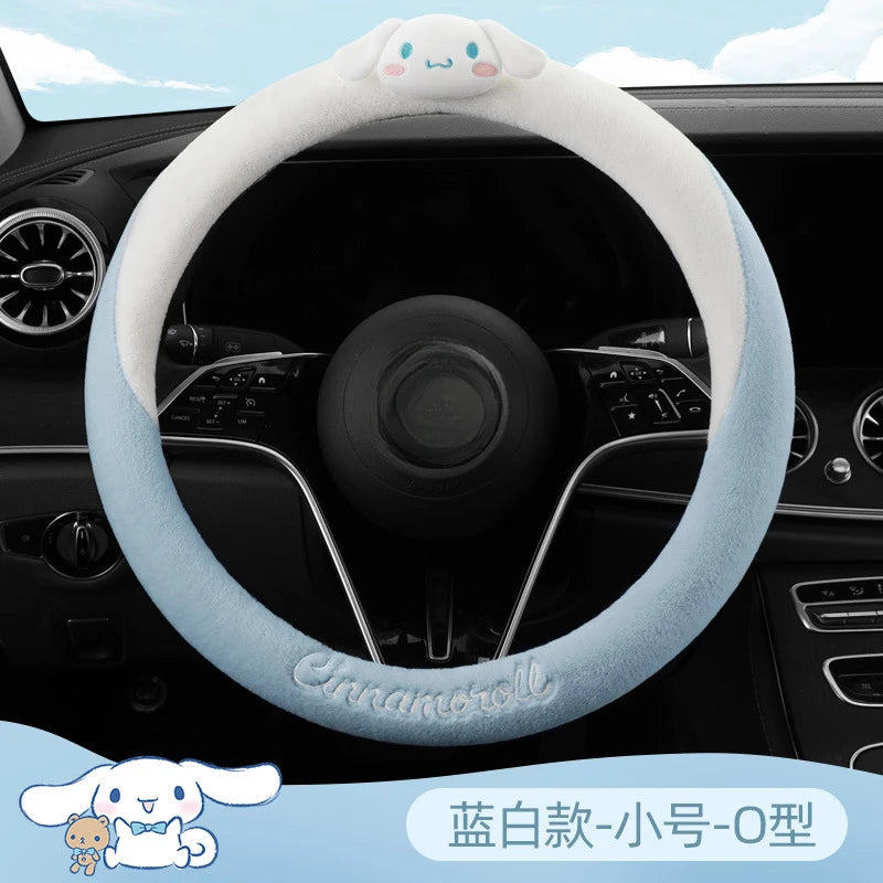 Sanrio Kawaii My Melody Steering Wheel Cover Cinnamoroll Anime Cartoon Cute Fashion Exquisite Plush Winter Steering Wheel Covers