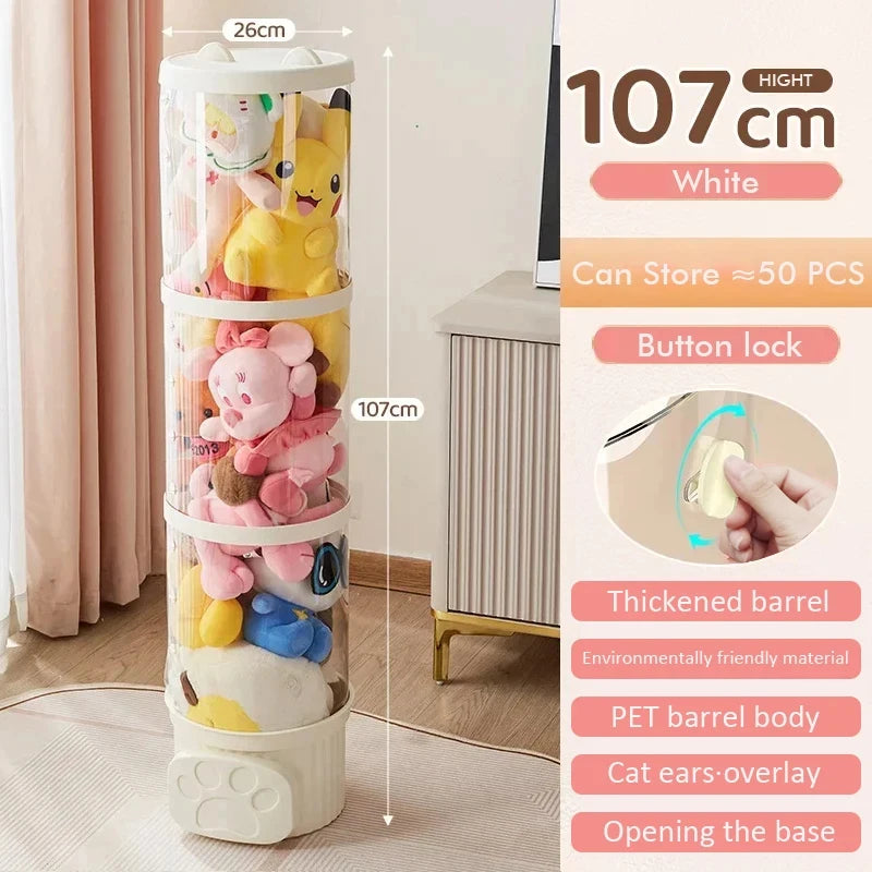 Transparent Doll Plush Storage Box Bucket Moistureproof Stuffed Animal Organizer Tube for Children's Toys Home Organization